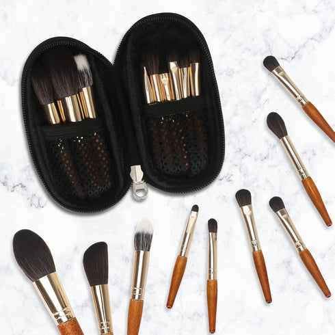 Unaone 9 Piece Makeup Brushes Set, Professional Travel Small Makeup Brushes with PU Makeup Brush Bag, Portable Cosmetics Brushes for Eyeshadow, Po...
