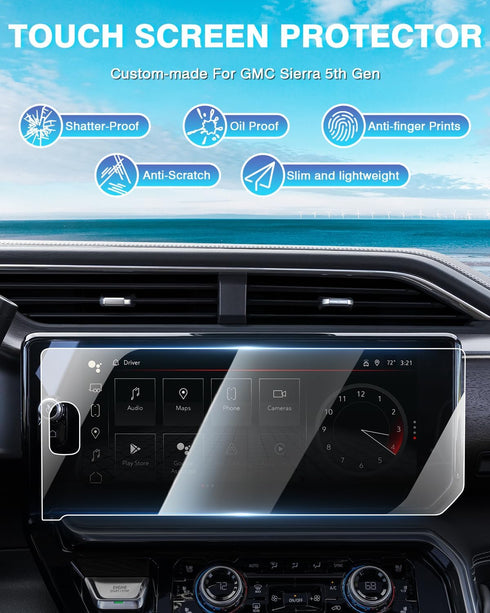 Karltys 2 Pack Tempered Glass Screen Protector for 2022-2024 GMC Sierra 1500/2024 Sierra HD 2500 3500 Accessories, (With One Hole), 13.4-Inch Navi...