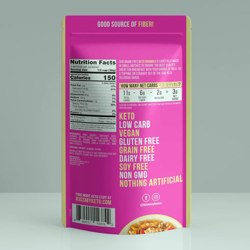 Kiss My Keto Granola Cereal – Strawberry Vanilla Keto Granola Low Carb Cereal (2g-Net) Low Sugar Granola (1g) – Grain Free Granola Keto Cereal, Gl...