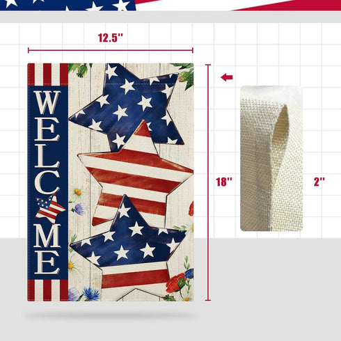 4th of July Garden Flag Welcome Stars Patriotic Striped Independence Day Flag Vertical Double Sided Patriotic Memorial Day American Veteran Holida...