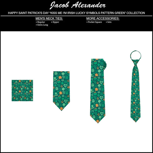 Jacob Alexander Men's Happy Saint Patrick's Day Kiss Me I'm Irish Lucky Symbols Pattern Pre-Tied Zipper Neck Tie - Green...