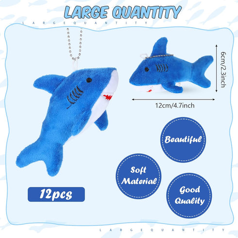 12 Pcs Shark Party Favors Mini Shark Stuffed Animal Shark Plush Toys Shark Keychain Tiny Ocean Animal Toys, 4.7 Inch(No Light,Dark Blue)...