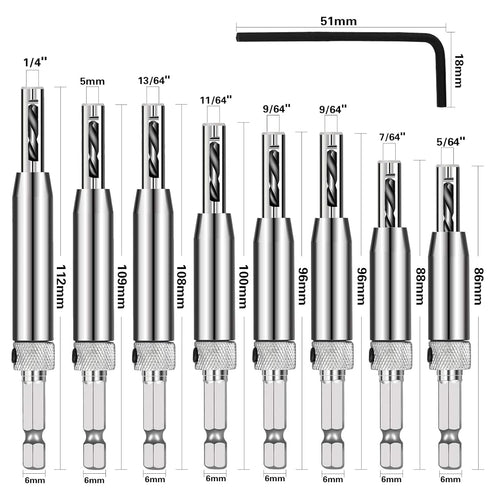 Self Centering Drill Bit Set, Self Centering Hinge Tapper Core Hole Puncher,Self Centering Hinge Tapper Core Drill Bit Set with 1 Hex Key & 8 Dril...