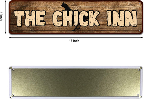 Rustic Metal "The Chick Inn" Tin Sign Art Wall Decor Funny Outdoor Garden Farm Signs, Chicken Gifts Coops Farmhouse Decor Hen House 4" by 16"...