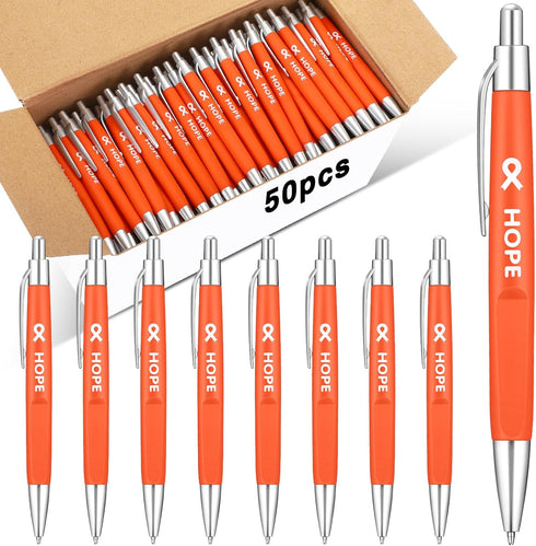 50 Pcs Breast Cancer Pens Bulk Pink Purple Orange Ribbon Awareness Ballpoint Pen Anti Violence Bracelets Leukemia Awareness Mental Heath for Volun...