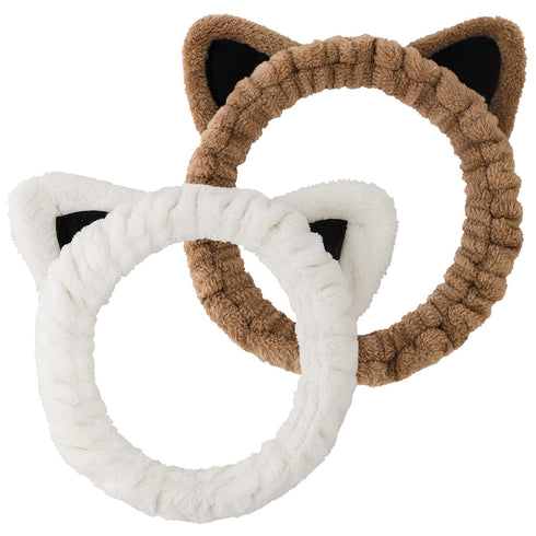 YISSION 2PCS Cat Ears Spa Headband No Slip Head Band for Face Wash Makeup Skincare Facial Headband Elastic Hair Band Carol Fleece Headbands for Wo...