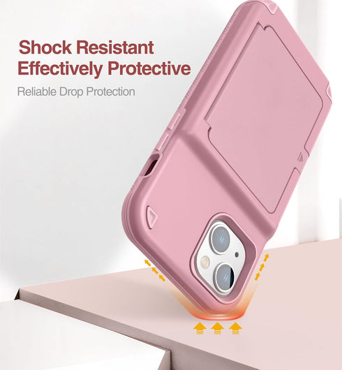 WeLoveCase iPhone 14 Plus Case for Women, Men Defender Credit Card Holder Cover with Hidden Mirror, Three Layer Shockproof Heavy Duty Protection C...