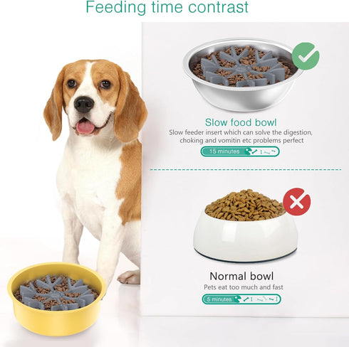 ORIA Slow Feeder Dog Bowls Insert, Puzzle Feeder Insert for Dog, Soft Silicone Slow Eating Puppy Food Bowl, Washable Slow Eating Dog Bowl with Suc...