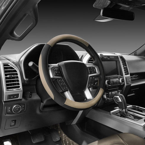 SEG Direct Car Steering Wheel Cover for F-150 Tundra Range Rover 15.5-16 inch, Black and Beige Microfiber Leather...