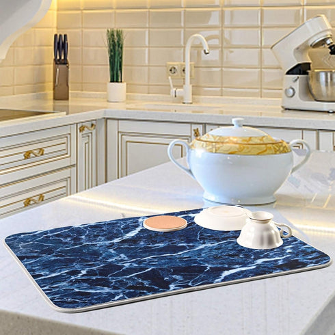 Super Absorbent Dish Drying Mat, Microfiber Fast-Drying Dish Mat, 16" x 18, Kitchen Dish Drying Pad, Navy Blue Marble…...