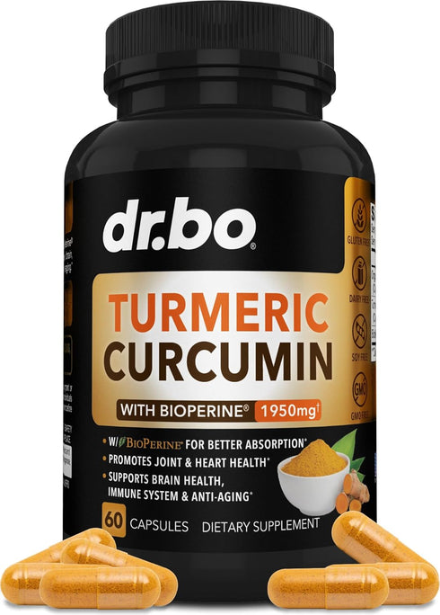 Turmeric Curcumin with BioPerine Supplement Capsules - Natural Joint Support Supplements with 1950mg Curcuma Longa Pure Organic Tumeric and Curcum...