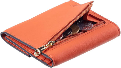 Travelambo RFID Blocking Small Mini Compact Wallet Coin Pouch Holder Trifold Credit Card Holder Pocket Purse for Women (Napa Orange)...