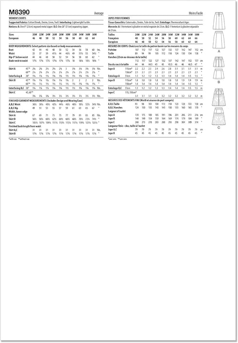 McCall's Women's Skirts Sewing Pattern Packet, Design Code M8390, Sizes 20W-22W-24W-26W-28W...