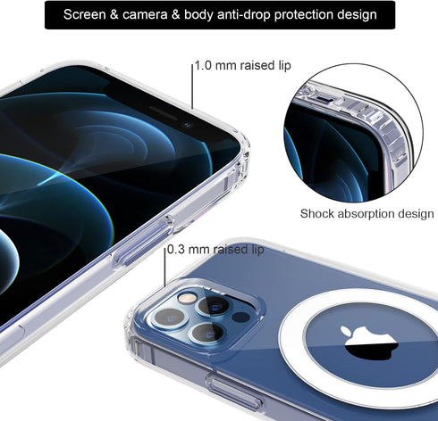 for iPhone 12 Pro Max Case - Transparent Hard PC Back Slim Shockproof Protective Case with Three-Way Stand and Magsafe Compatibility...