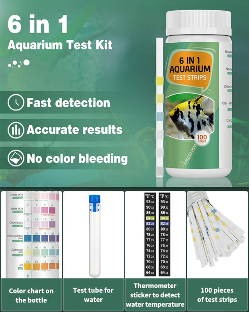 Pawfly 6 in 1 Aquarium Test Strips, 100 Strips Fish Tank Testing Strips for pH Chlorine Nitrate Nitrite Carbonate and Hardness Water Quality Fresh...