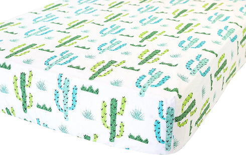 100% Cotton Fitted Crib Sheet - Premium Baby Bedding - Soft, Breathable & Durable - Cactus Print...