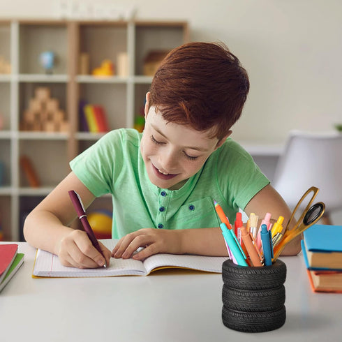 4 Pcs Tire Shaped Pen Holder Car Tire Pencil Holder Black Stack Stationery Accessories for Desk Kids School Office Decor Christmas Gift Supplies N...