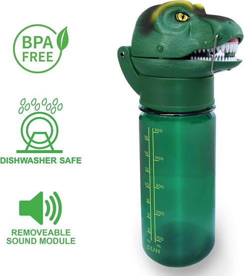 Sun Company RoarBottle T-Rex - Roaring Dinosaur Water Bottle for Kids | Cool Realistic TRex Roar | Spill and Leak-Proof BPA Free Tritan WaterBottl...