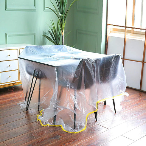 HERSENT 146"/12ft Plastic Sofa Couch Cover,Plastic Covers for Furniture,Waterproof Couch Cover for Sectional Sofa LShape,Extra Large Bed Couch Cha...