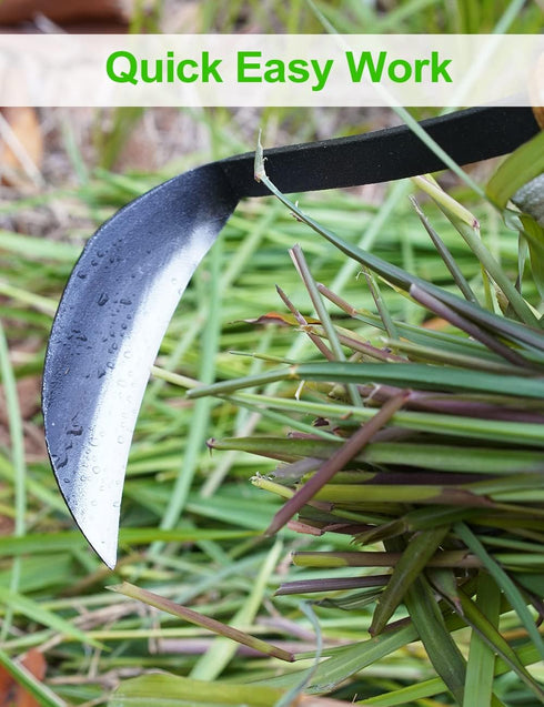 Japanese Weeding Sickle Hoe, 11" Gardening Hand Weeder Nejiri Kama Blade Tool Digging and Cutting Weed Remover, High-Carbon Steel One-Piece Moldin...