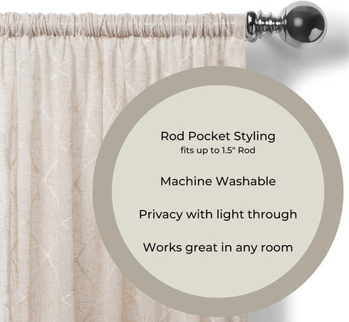 Elrene Home Fashions Taylor Embroidered Rod Pocket Kitchen/Cafe Tier Window Curtain Tiers, Set of 2, 30" x 24", Linen...