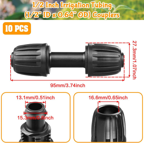 Drip Irrigation Fittings for 1/2 Inch Drip Tubing (1/2" ID x 0.65" OD)?1/2'' Drip Line Couplings Anti-drop Locked Nut Barbed Straight Coupling Con...
