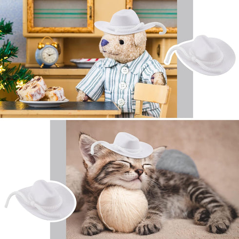 24 Pcs Mini Cowgirl Hat Cowboy Miniature Hat Western Wedding Doll Hats for Birthday Decorations Favors, 2 Inch (White)...