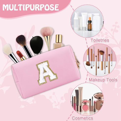 Makeup Bag, Personalized Initial Makeup Bag with Zipper, Cute Makeup Pouch, PU Leather Waterproof Cosmetic Bag, Birthday Gift For Daughter, Preppy...