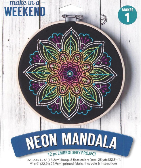 Leisure Arts Embroidery Kit 6" Neon Mandala- cross stitch kits for beginners - embroidery kit for beginners - embroidery kits for adults - embroid...