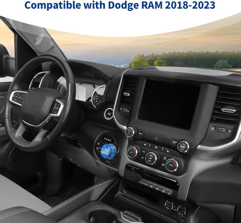 for RAM Gear Shift Knob Cover Trim Ring Aluminum Blue for Dodge RAM 2018-2023 Blue Interior Accessories, America Flag...