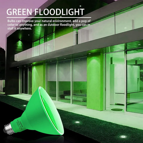 2 Pack PAR38 Green Flood Lights Outdoor,Dimmable Flood Green Light Bulb,20W(Equivalent to 200W),E26 Base Green LED Light,Christmas Light Bulbs,Out...