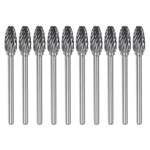 10pcs Carbide Rotary Burrs 1/8" (3mm) Shank 1/4" (6mm) Head Double Cut Flame H Shape Die Grinder Bits Rasp Files for Metal Wood Plastic Polishing ...