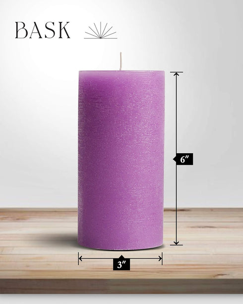 Mottled Pillar Candles by Bask - Set of 6-3" x 6" Dripless Unscented Candles in Purple for Home Decor, Relaxation & All Occasions...