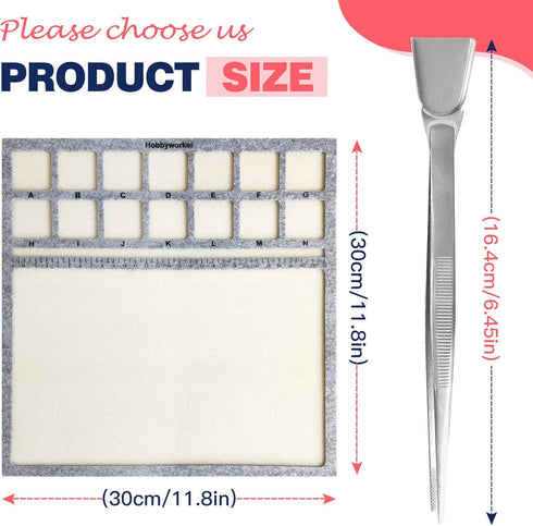 hobbyworker The Bead Mat 3 Pcs Set(M) Soft Perfect Stable,Surface Flocking with Centimeter Scale and Stainless Steel Handy Tweezers with Scoop for...