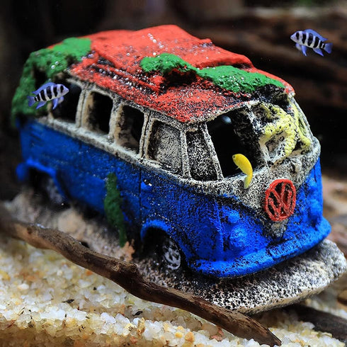 NF Aquarium Decoration Resin Imitation Car Wreck,Fish Tank Supplies Accessories Ornament Hideouts Stone Air Bubble Stone Oxygen Pump...