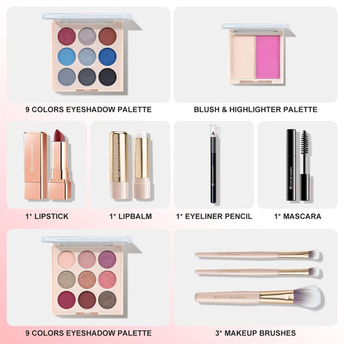 Color Nymph Beginner Makeup Set, Full Starter Cosmetics Set for Teenager Girls with Eyeshadow Palette Blush Lipstick Lip Pencil Eye Pencil Brush M...