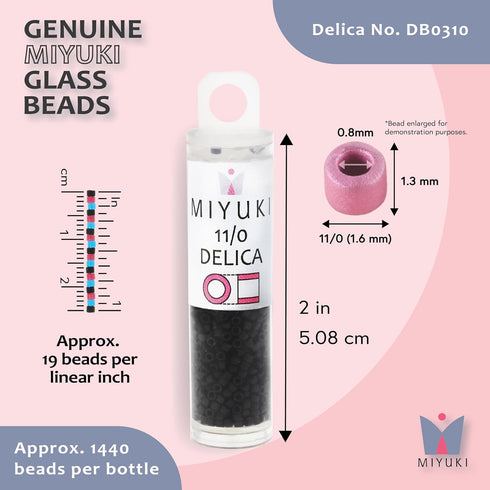 Miyuki Delica Seed Beads – Size 11/0 (1.6 mm), DB0310, Matte Black, 7.2 g, Approx. 1440 Beads, Made in Japan...