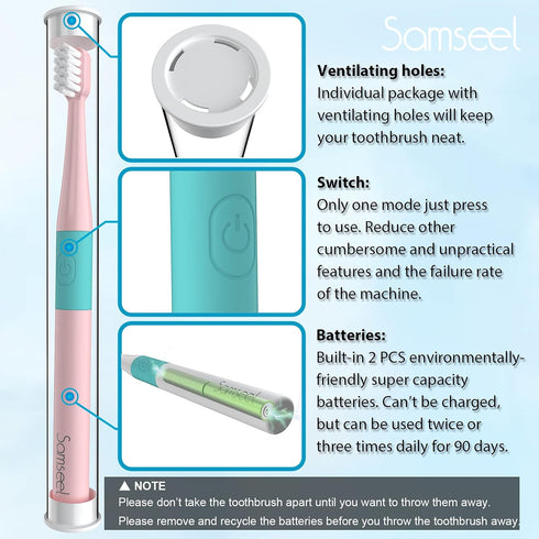(2-Pack, White and Pink Sonic Electric Toothbrush Lasting for 90 Days Travel Essential Waterproof Portable Mini Design for Daily Oral Care Busines...