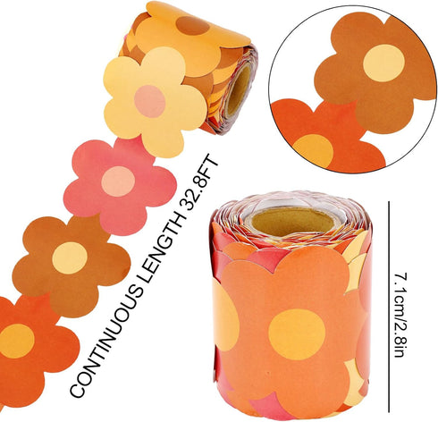 Whaline 32.8ft Groovy Retro Hippie Flower Bulletin Board Borders Boho Flower Die-Cut Bulletin Board Flower Shape Rolled Bulletin Board Trim for Sc...