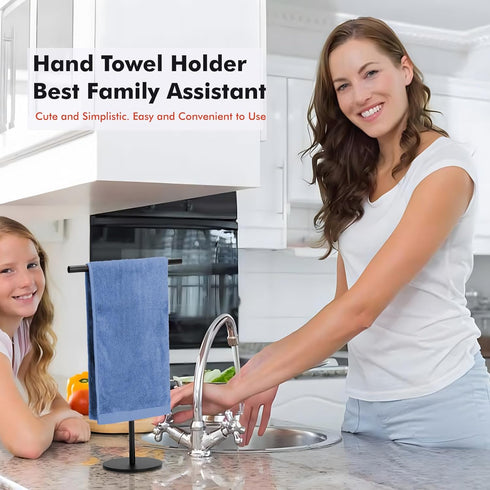 Black Hand Towel Holder Stand for Bathroom Vanity Countertop Stainless Steel T-Shape Freestanding Towel Rack Stand Towel Bar for Bathroom Kitchen ...