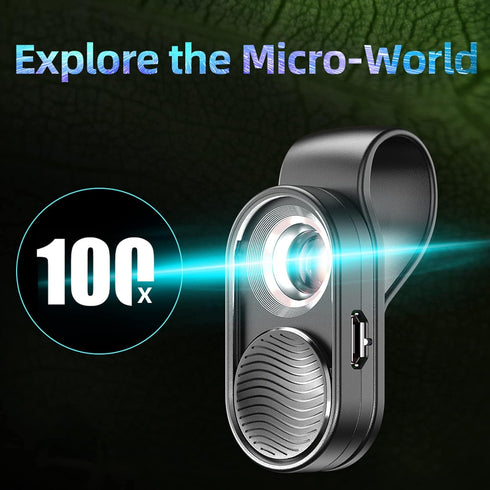 100x Phone Mini Pocket Microscope, Smartphone Microscope with LED Light, Lens Protective Cover, Universal Microscope Attachment for Android OS Pho...