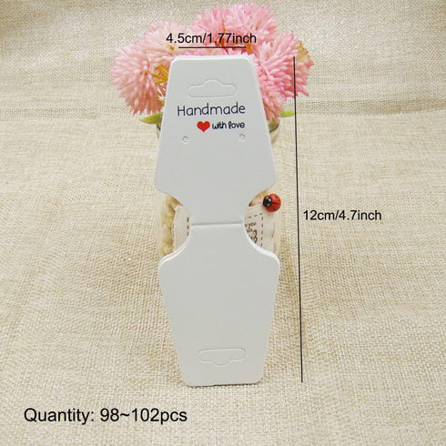 AKOAK 100 Pcs Kraft Paper Necklace Bracelet Earring Packaging Display Card Handmade with love Printing Creative Jewelry Display Card (White, 12x4....