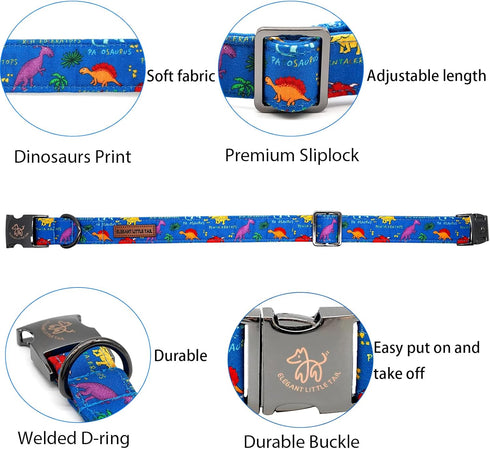 Elegant little tail Dog Collar, Blue Dinosaurs Pattern Pet Collar Durable Cute Dog Collars Male or Female Pet Gift Adjustable Dog Collar for Mediu...