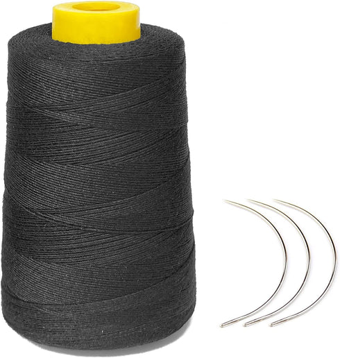 Thick Human Hair Sewing Thread with 3pcs Curl Needles Wig Making Thread 1000 Yards (Black)...