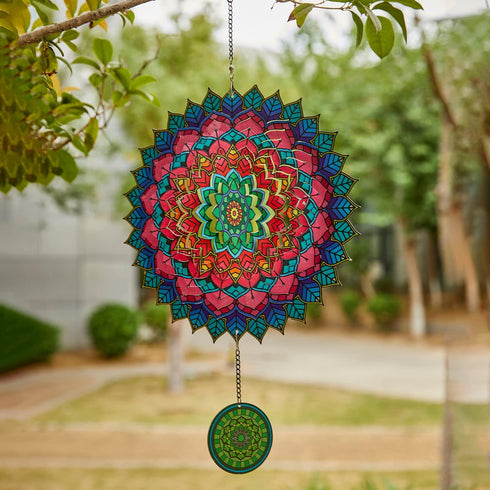 Mandala Wind Spinners Hanging 12 inch 3D Metal Garden Wind Sculptures & Spinner Indoor Outdoor Garden Decoration Crafts ornament Wind Spinner for ...