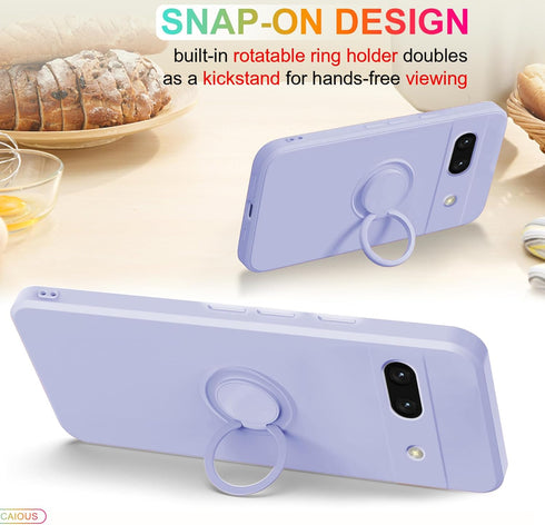 Case for Google Pixel 8A?2024 Released?, Silicone Case with Ring 360°rotatable Kickstand Support Magnetic Car Mount?Protective Cover with Strap La...