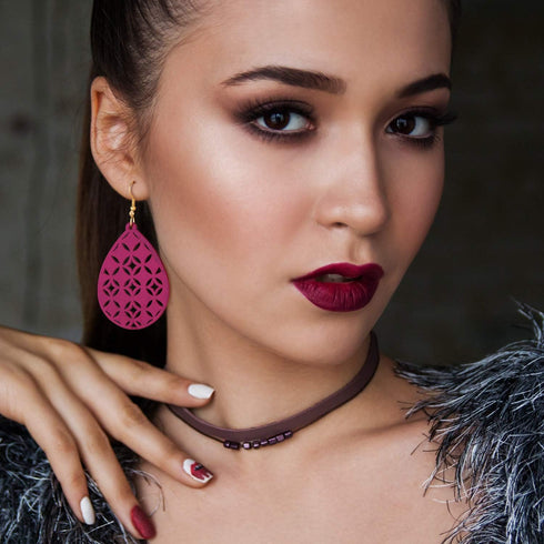 8 Pairs Women Lightweight Bohemian Earrings Wooden Teardrop Cut-Out Dangle Earrings...