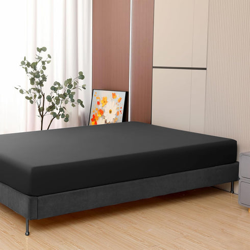 Toodou Soft Brushed Microfiber Black Full Size Fitted Sheet-Comfortable and Durable Fitted Sheets-The Mattress Covers Made of Premium Fabric Which...