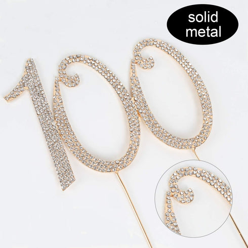 100 Years Birthday Cake Topper - New Best Crystal Rhinestone 100th Wedding Anniversary Or 100 Years Old Cake Topper Party Decoration Gold...
