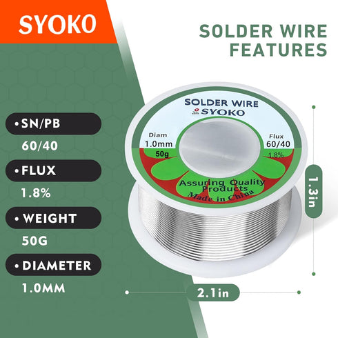SYOKO 60/40 1.0mm 50g Tin Lead Rosin Core Solder Wire for Electrical Soldering, Soldering Wire, Electrical Solder, 1.8% Solder Flux (1.0mm 50g)...